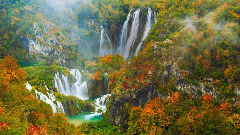 Autumn colors, water falls, Plitvice Lakes National Park, Croatia